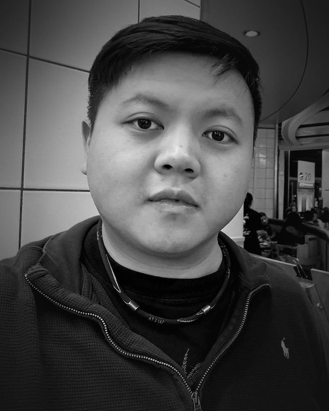 Black and white portrait of Sebastian Teh
